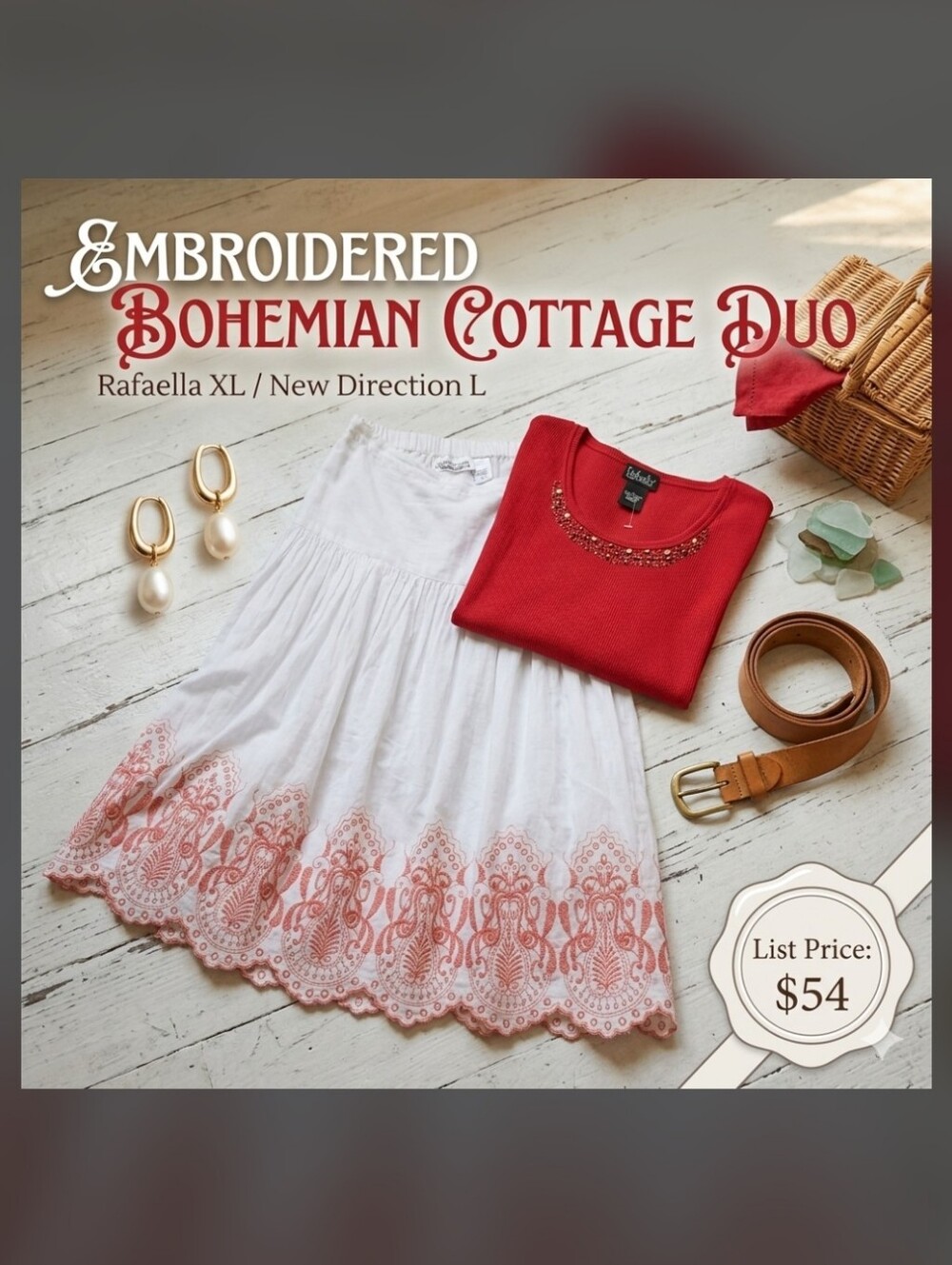 Rafaella Burgundy Embellished Cap Sleeve Blouse: XL + New Diection Skirt: L Set